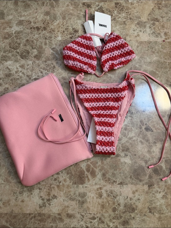 triangl swimwear Other - TRIANGL Pink & Red Crochet Stripe Bikini Set